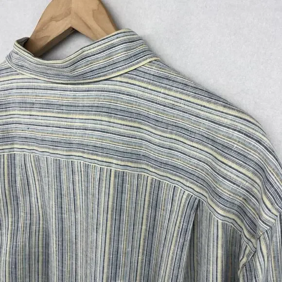 JOSEPH ABBOUD Shirt Mens XL Linen Collection Striped Button Up Woven Blue - Picture 8 of 16